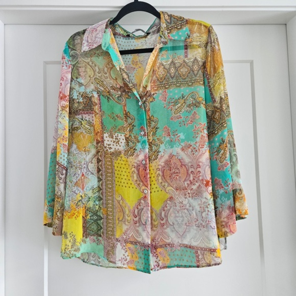 Zara Multicolor Paisley Patchwork Button-Down Shirt